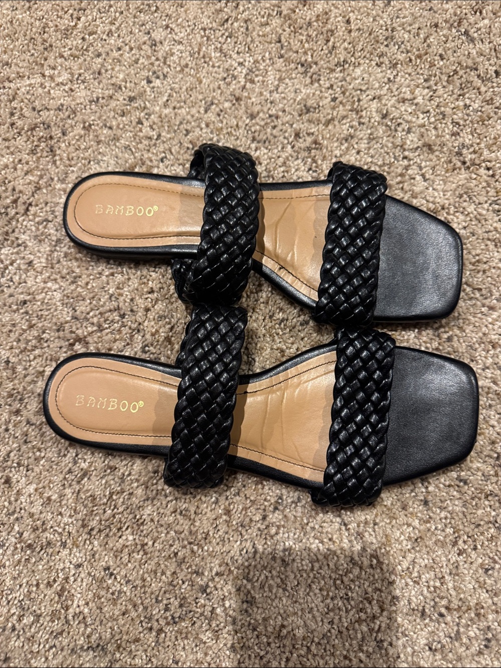 BAMBOO Black Braided Double-Strap Slide Mules